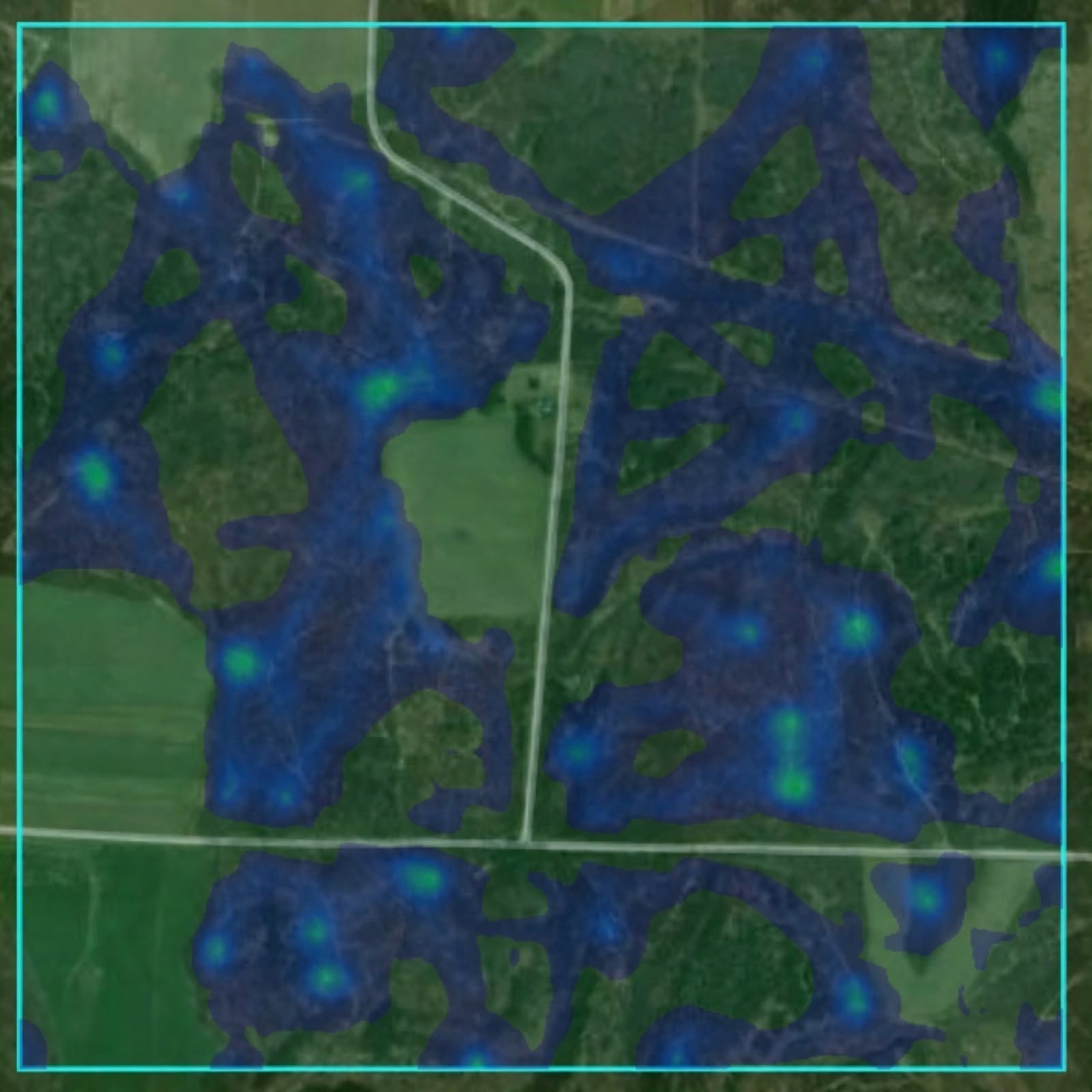 Deer movement heatmap with traced travel corridors