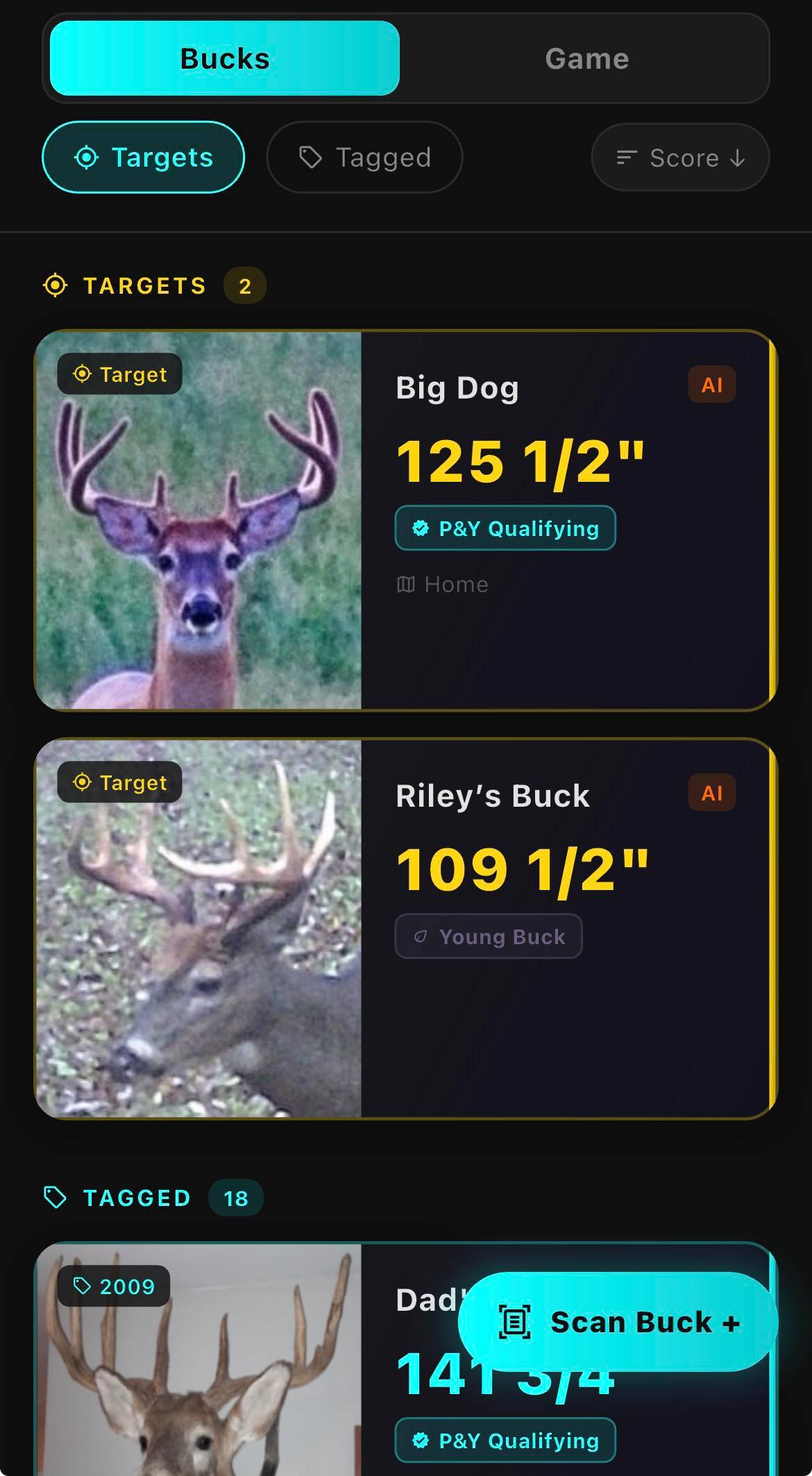 Vault target buck list with AI scores